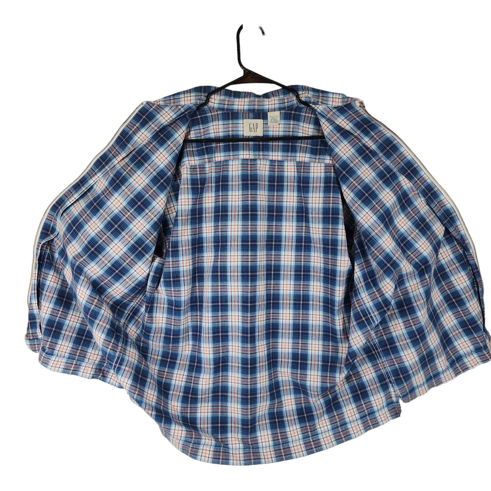 GAP Full Zip Shirt Jacket Shacket L Mens Plaid Blue White Red Cotton - Picture 3 of 13